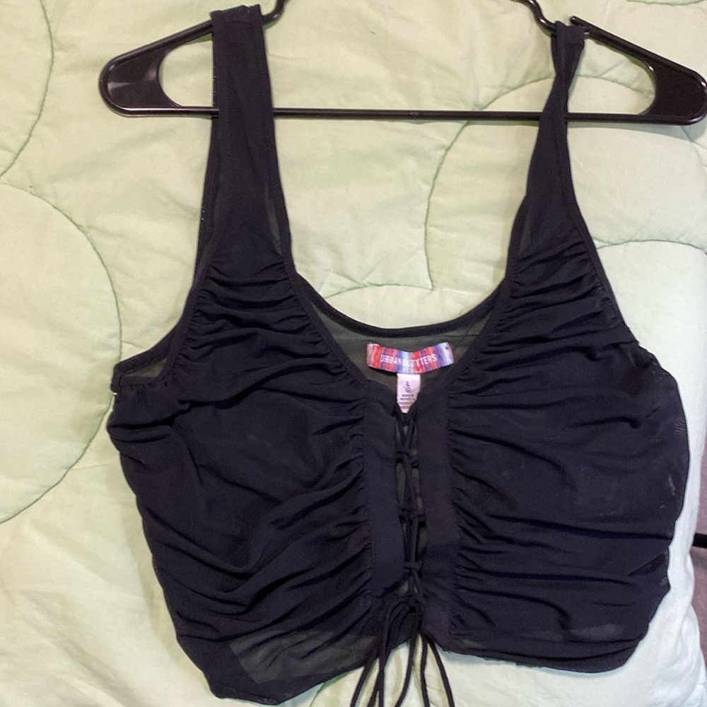 Black mesh front tying tank top
